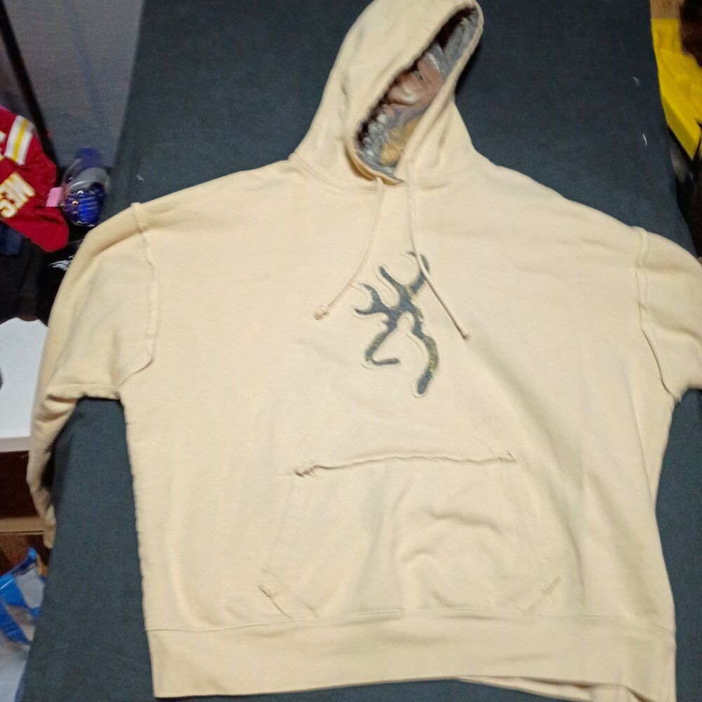 Browning Men’s XXL Beige Pullover Hoodie Cotton Blend Long Sleeve